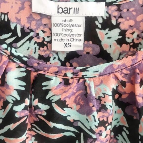 Bar III Dark Floral Puff Sleeves Blouson Dress Size XS Short Sleeve Ditsy Print - Picture 5 of 7